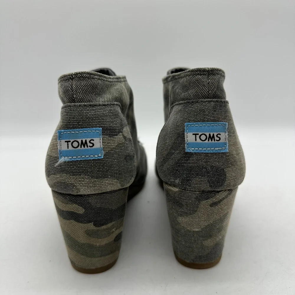 TOMS 380513 Womens Size 9 Shoes Camo Washed Desert Canvas Wedge Lace Up‎ Booties